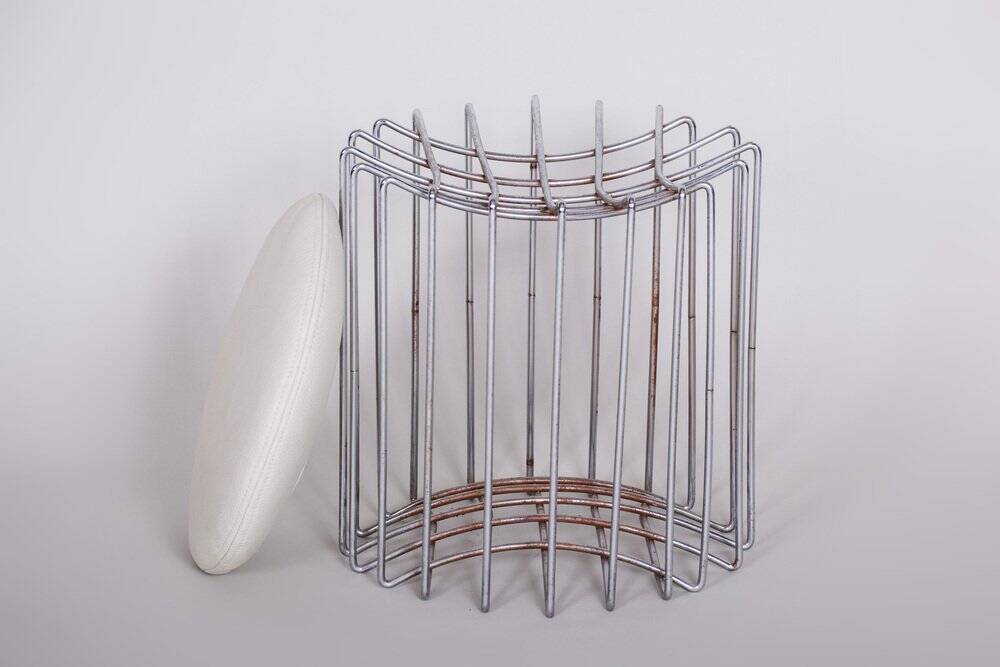Mid-Century Round Stool in Chrome & Leather, Germany, 1960s