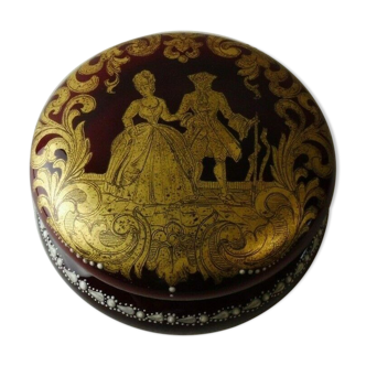 Ancienne bonbonnière en verre, décor marquise