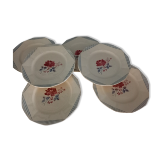 Lot de 6 assiettes plates Digoin Sarreguemines