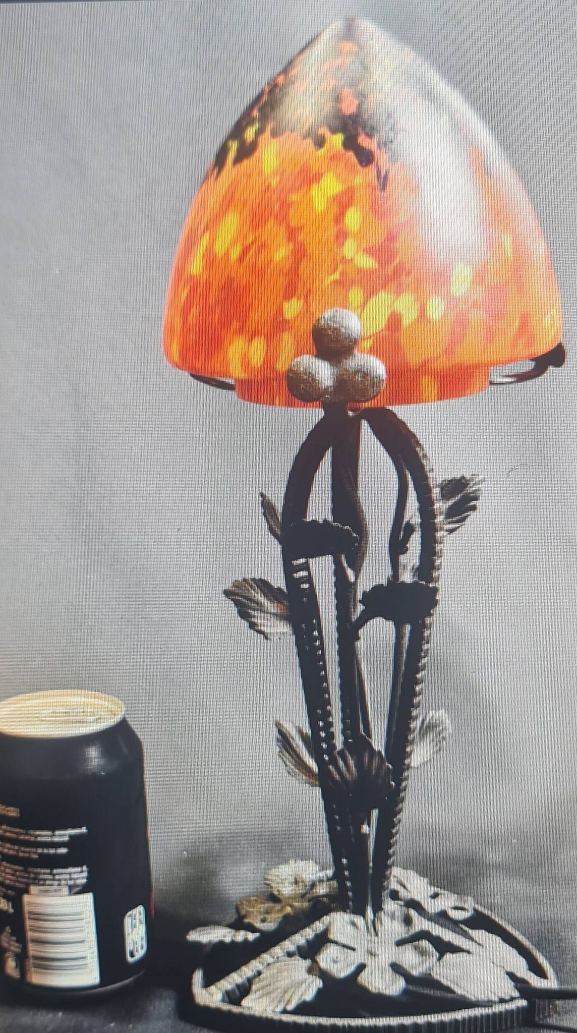 Magnificent lamp from 1920, 40 forged iron, 36x15, glass dome.