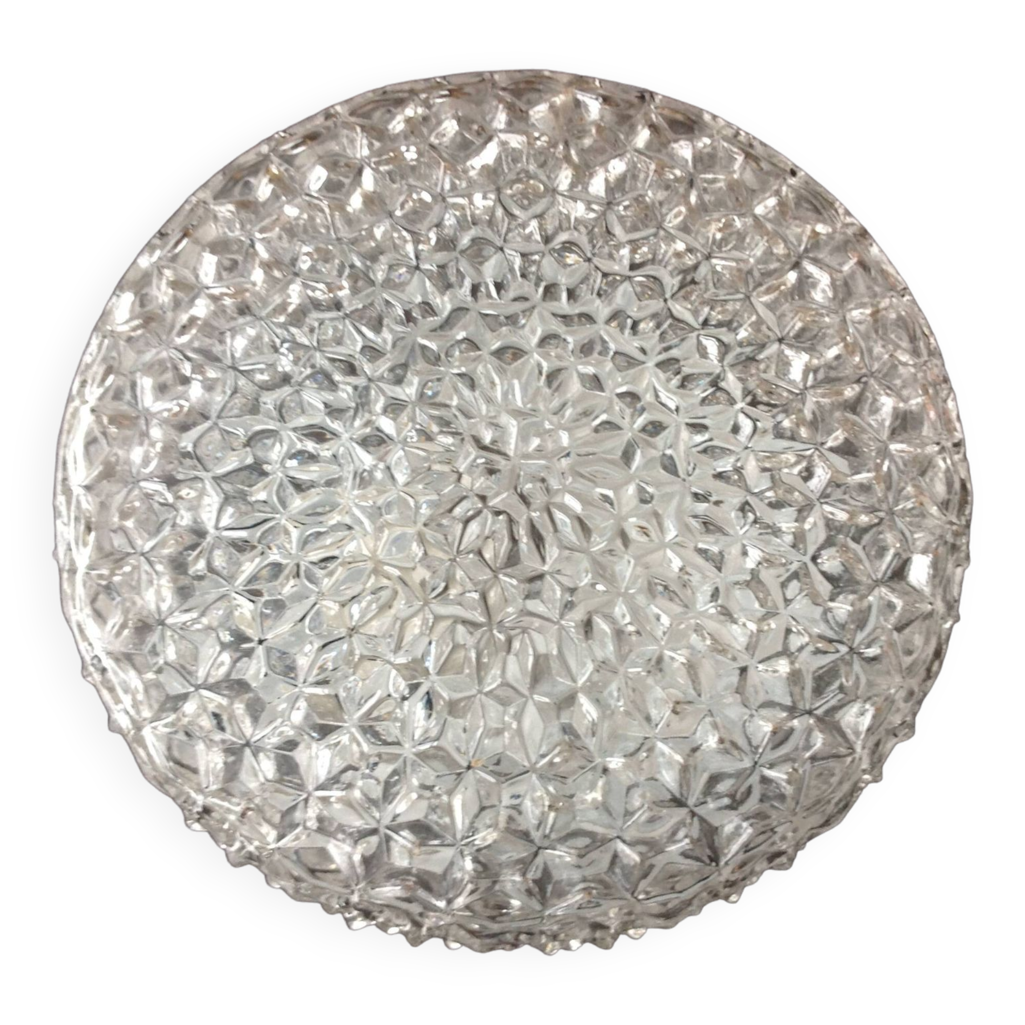 Plafonnier rond en verre pointes de diamants par RZB Leuchten / vintage années 60-70