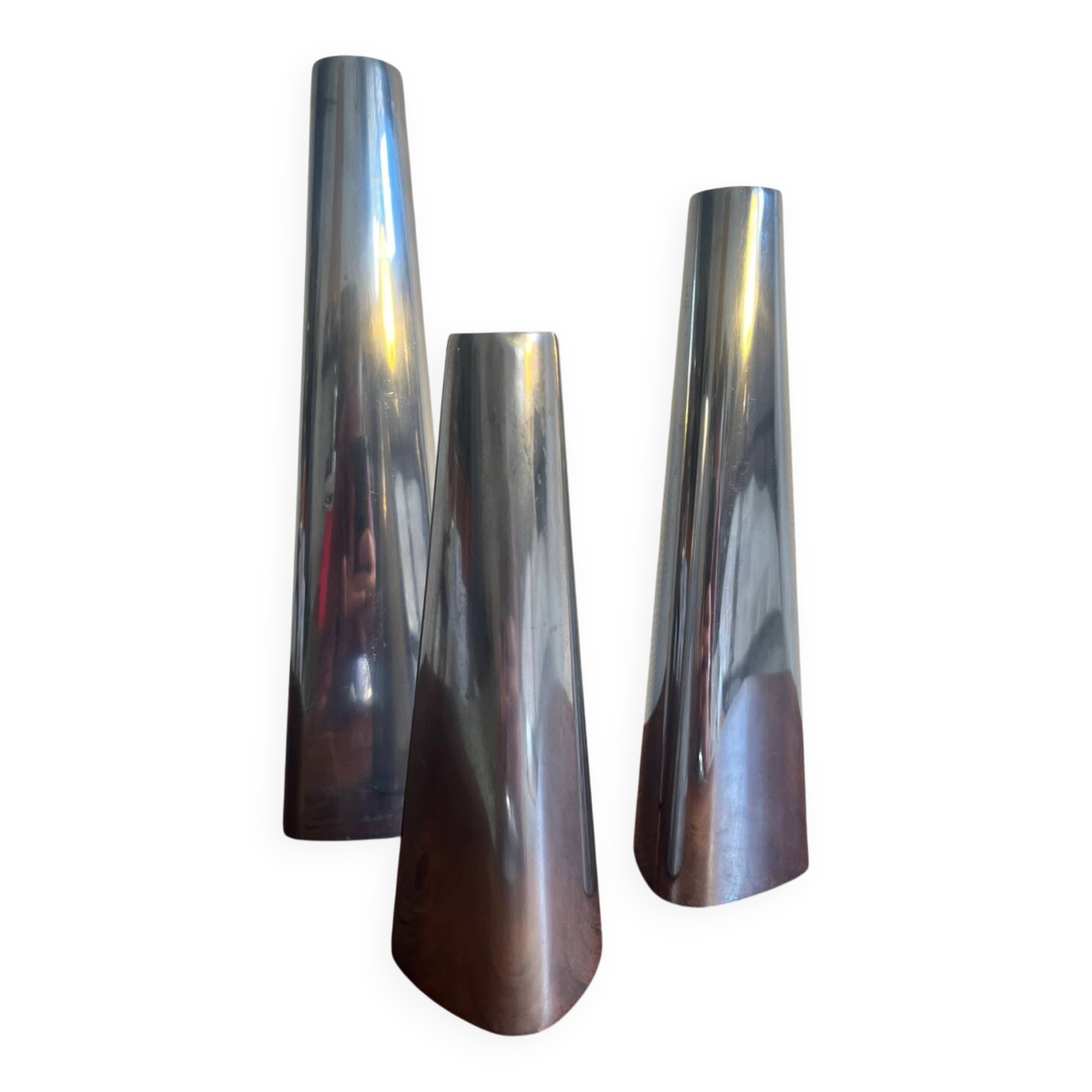 Trio of aluminum candle holders, IKEA 90s