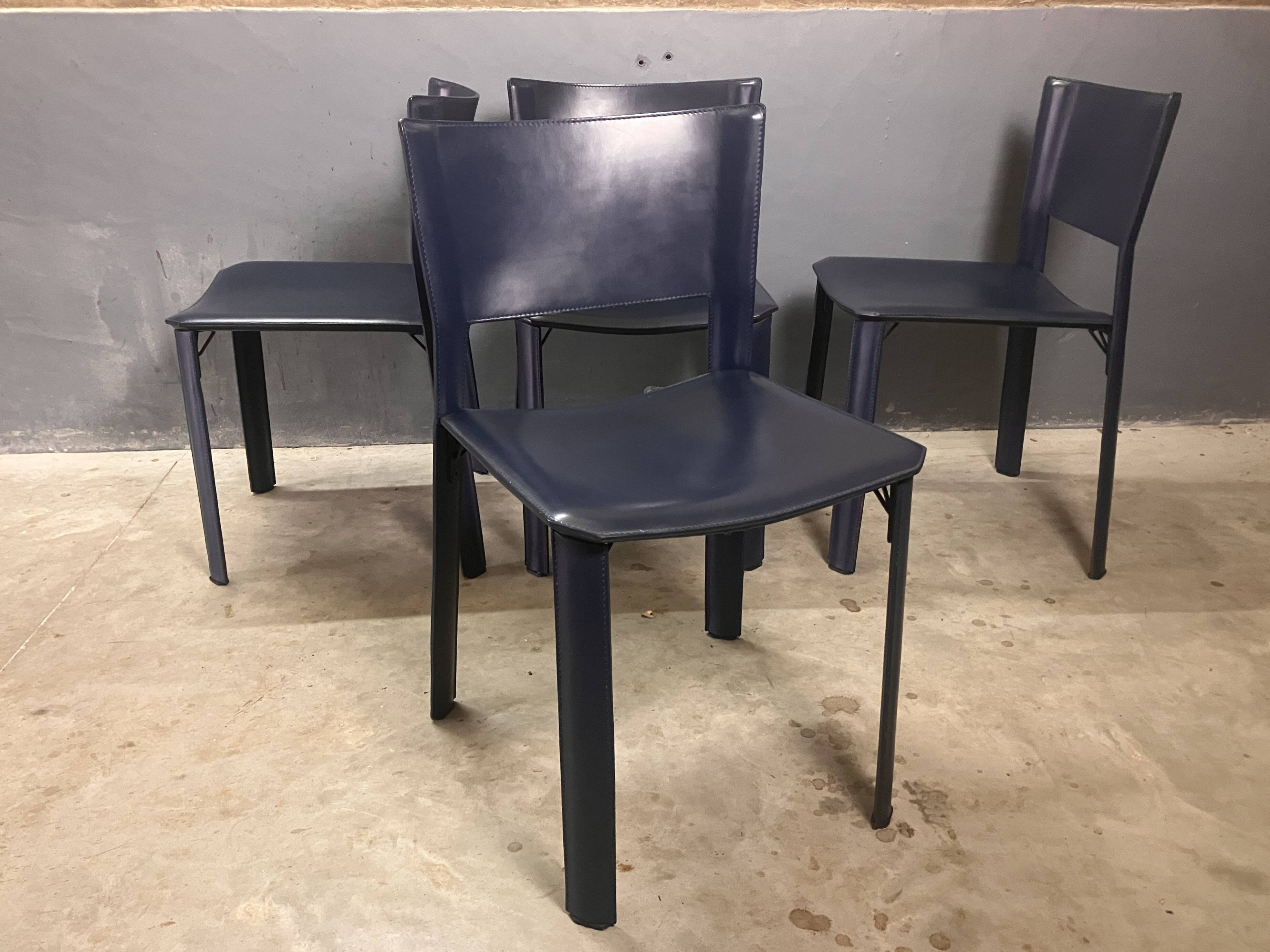 CHairs leather blue Italian Design Giancarlo Vegni