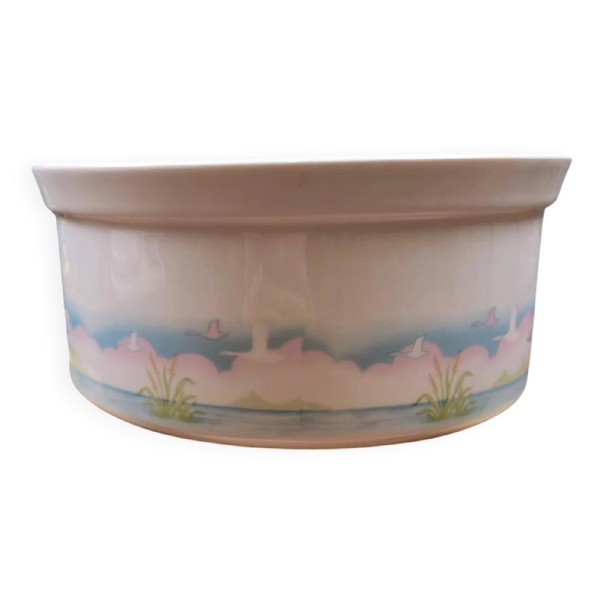 Sologne porcelain salad bowl with Camargue bird decoration, vintage, 23 cm.