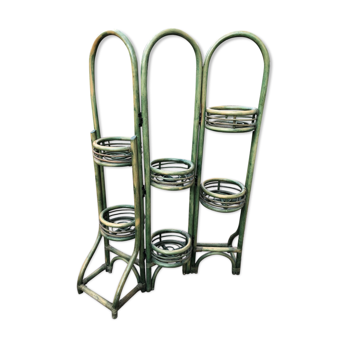 Folding rattan plant stand