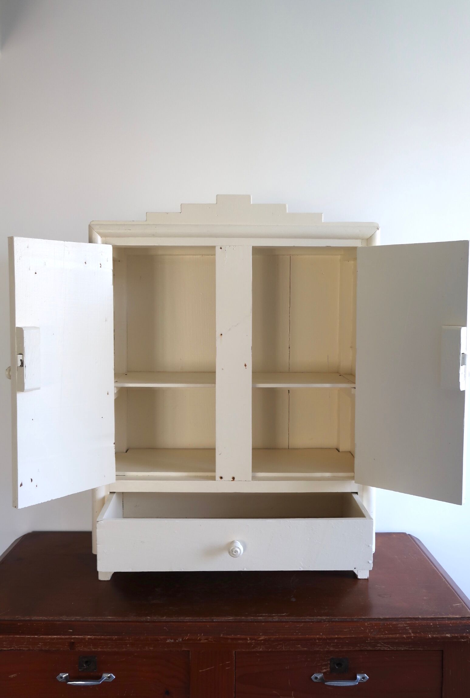 Kitchen cabinet or pharmacy in art deco wood