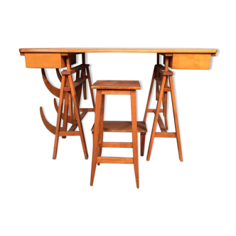 Old table a design wooden storage has 50's 60's
