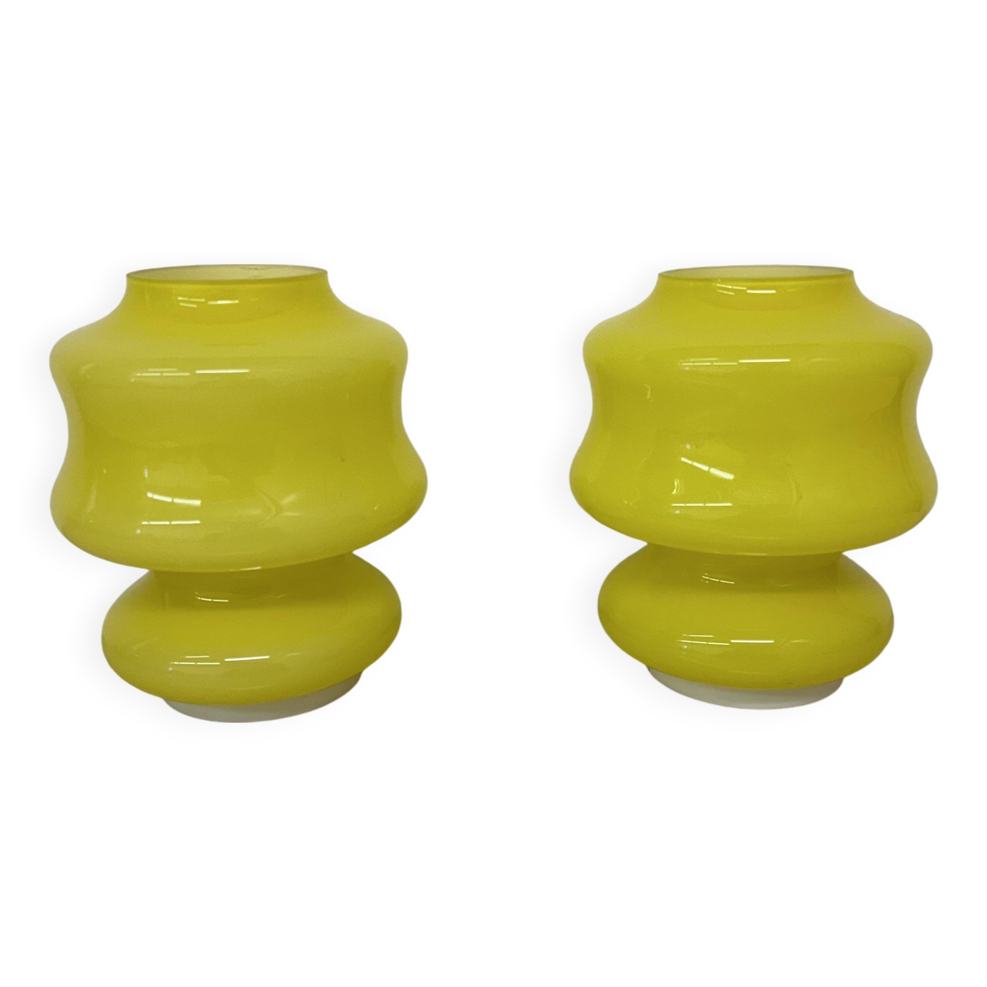 Set of 2 space age yellow glass table lamps ve-art Italy design , 1970s