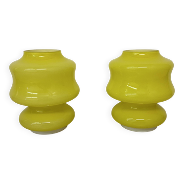 Set of 2 space age yellow glass table lamps ve-art Italy design , 1970s