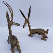 four vintage brass gazelle antelope sculptures