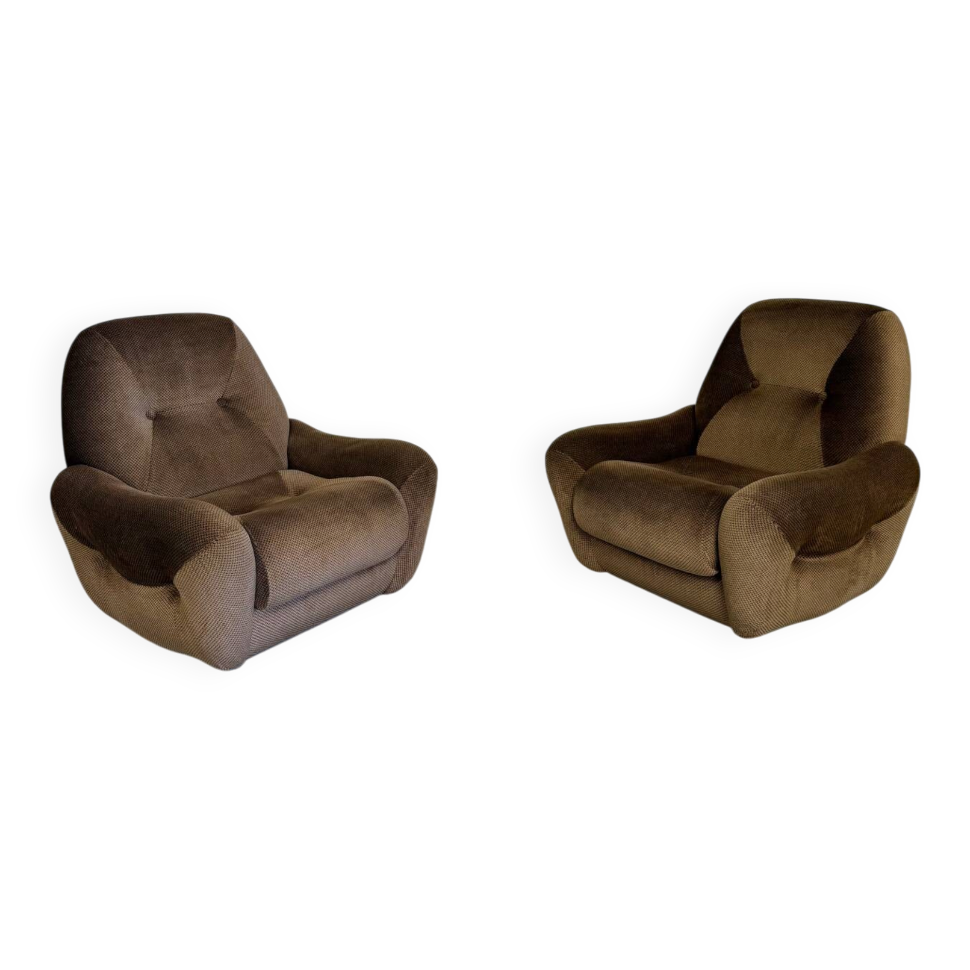 Lot of 2 cosy fabric armchairs, French design, vintage 1970s.