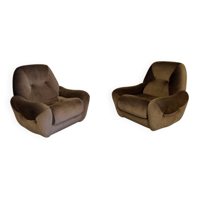 Lot 2 fauteuils tissu cosy design francais années 70 vintage
