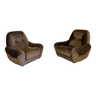 Lot of 2 cosy fabric armchairs, French design, vintage 1970s.