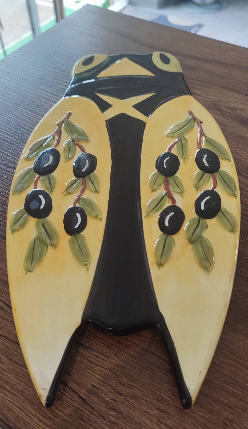 Ceramic cicada dish signed NEM