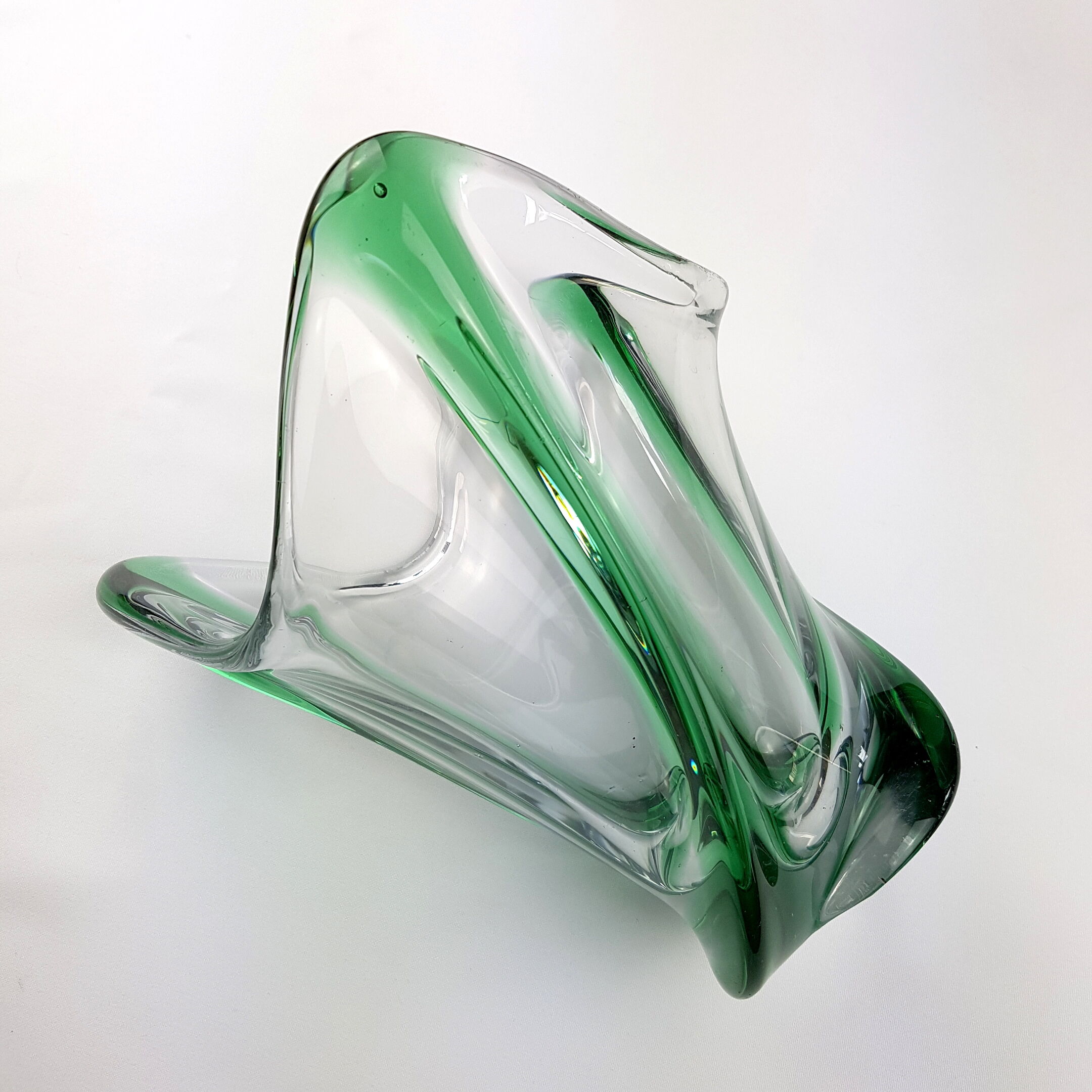 Vase en verre épais vert Murano vintage