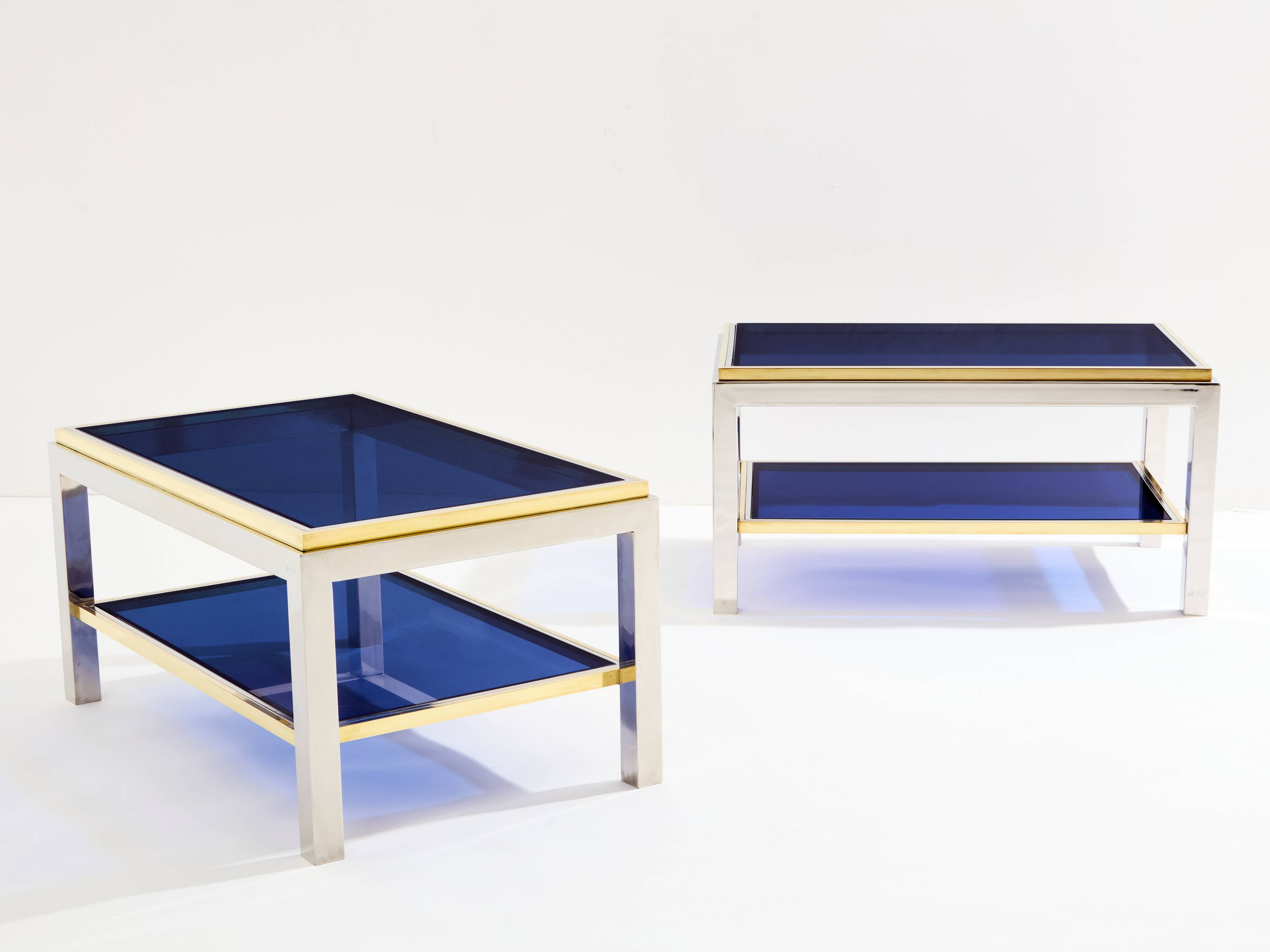 Pair of Flaminia chrome brass side tables by Willy Rizzo 1970