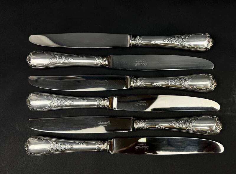 Lot de 6 couteaux de table Christofle modèle Marly – métal argenté – 24,5 cm