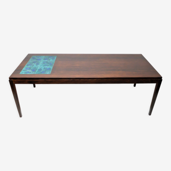 Scandinavian coffee table 1960, rosewood and ceramic tiles