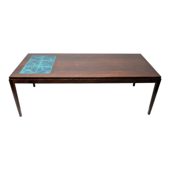 Table basse scandinave 1960, en palissandre et carreaux de céramique