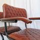 Set of 4 Vintage Quilted Leather Dining Chairs: Black Metal Base