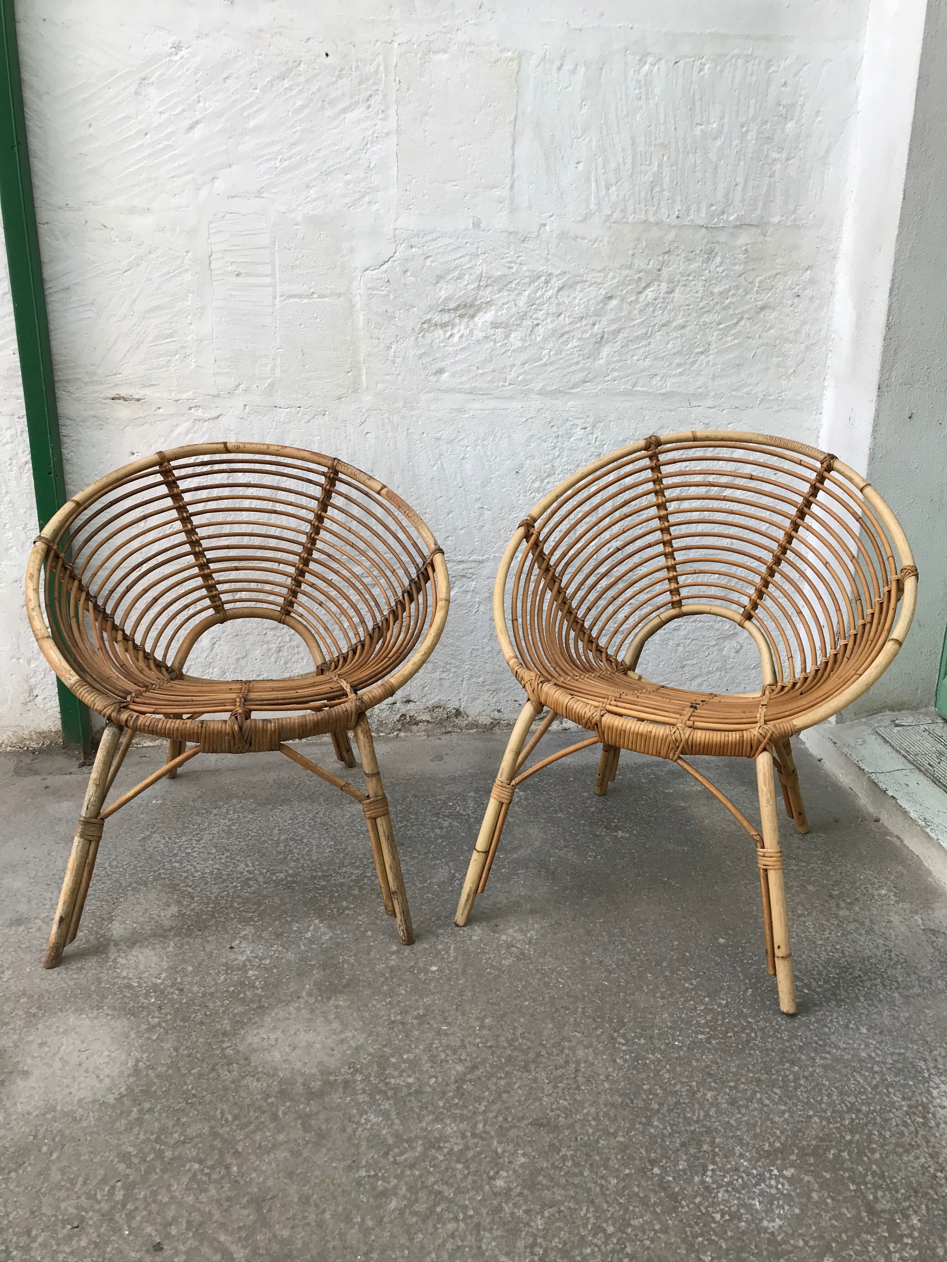 Paire de fauteuils en rotin