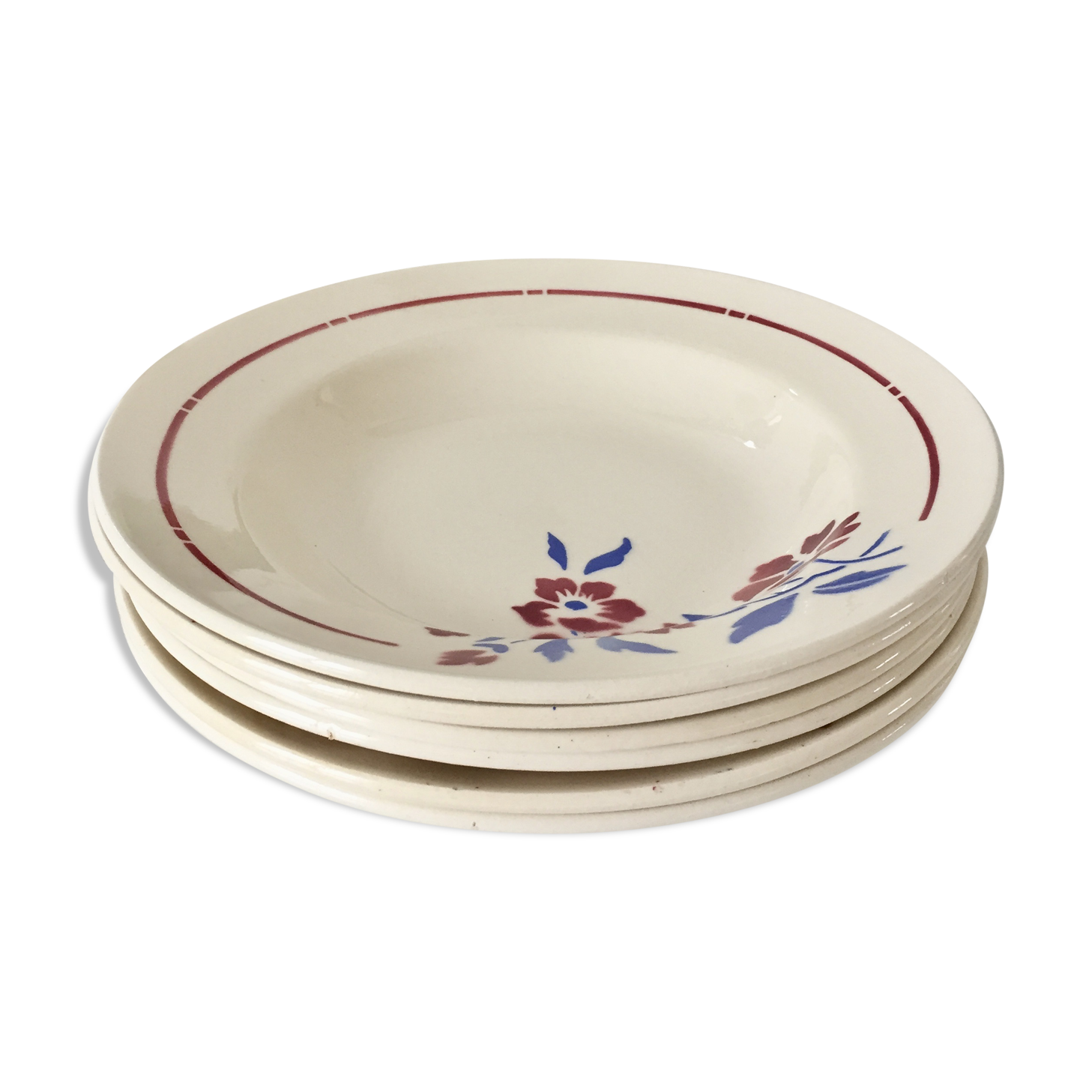 Lot of 6 plates hollow porcelain opaque flowers