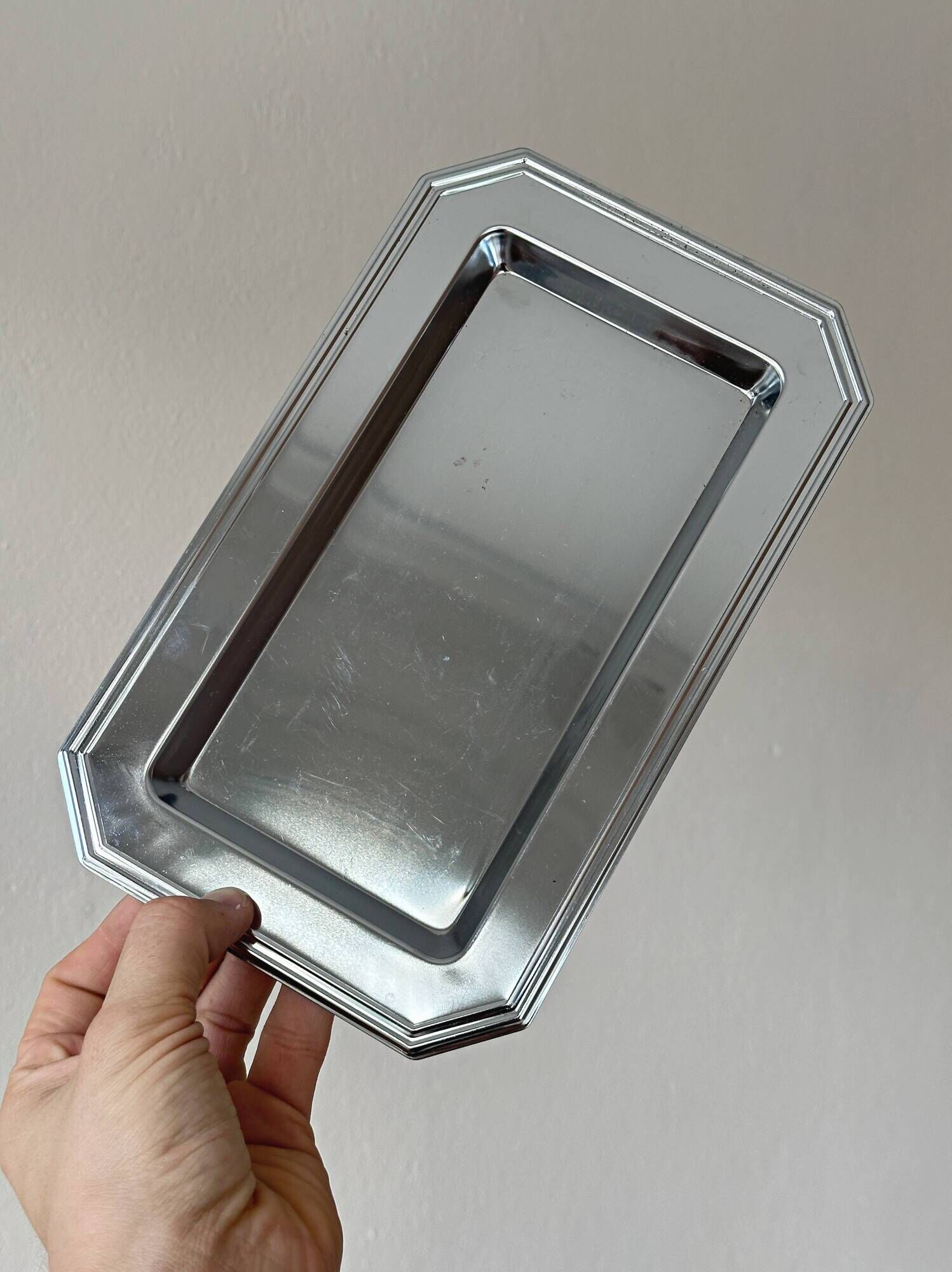 Small vintage polished stainless steel tray