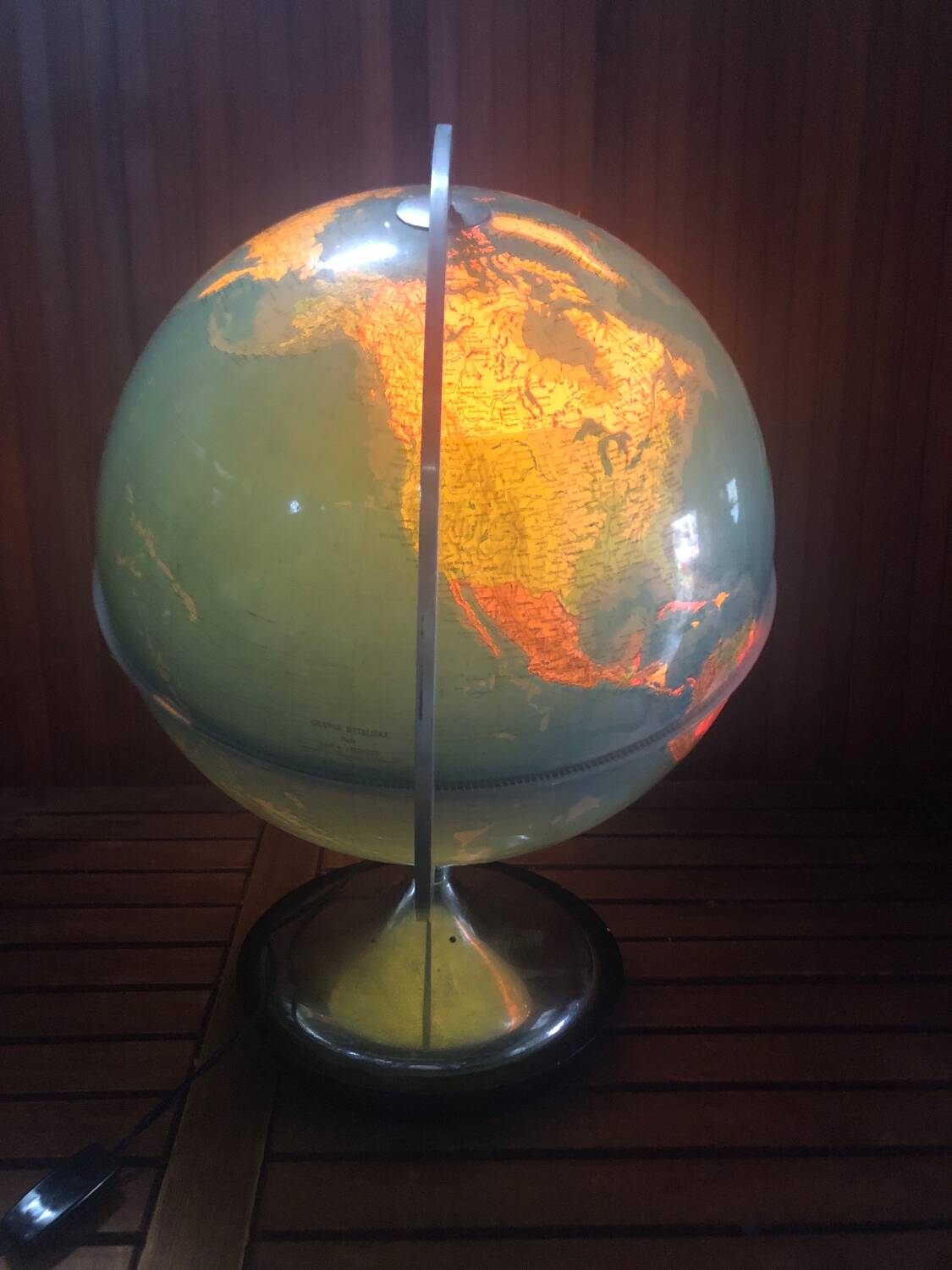 Old world map globe terrestrial grange batelière paris vintage #a356