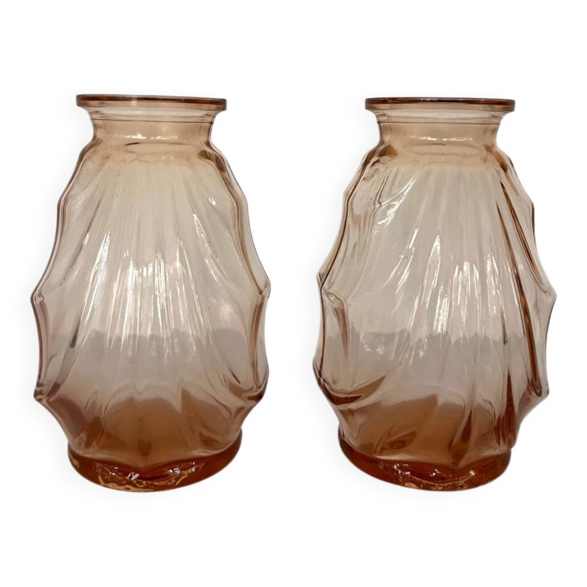 Pair of small pink glass Art Deco vases
