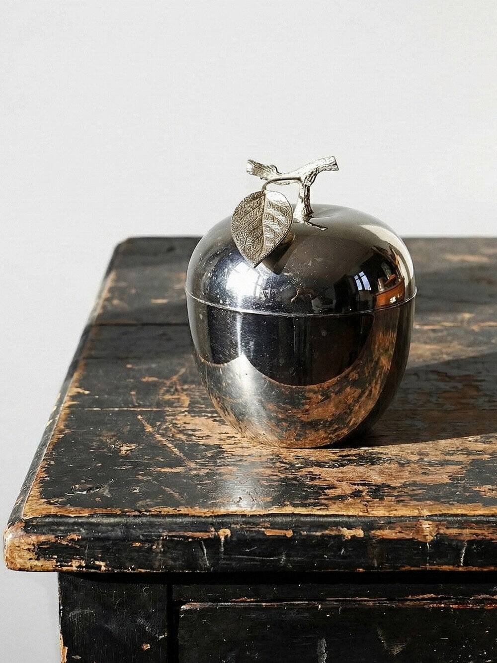 Small vintage Hans Turnwald ice bucket from the 1970s with a silver apple design