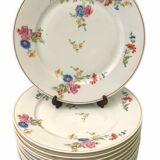 Set of 12 flat plates flowered porcelain