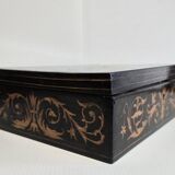 Sorrento marquetry box with a scene of three dancers in a medallion.