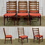 Set of 6 Danish teak chairs with fabric seats - 1960s