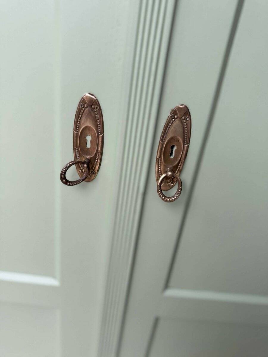 Antique painted green wooden wardrobe