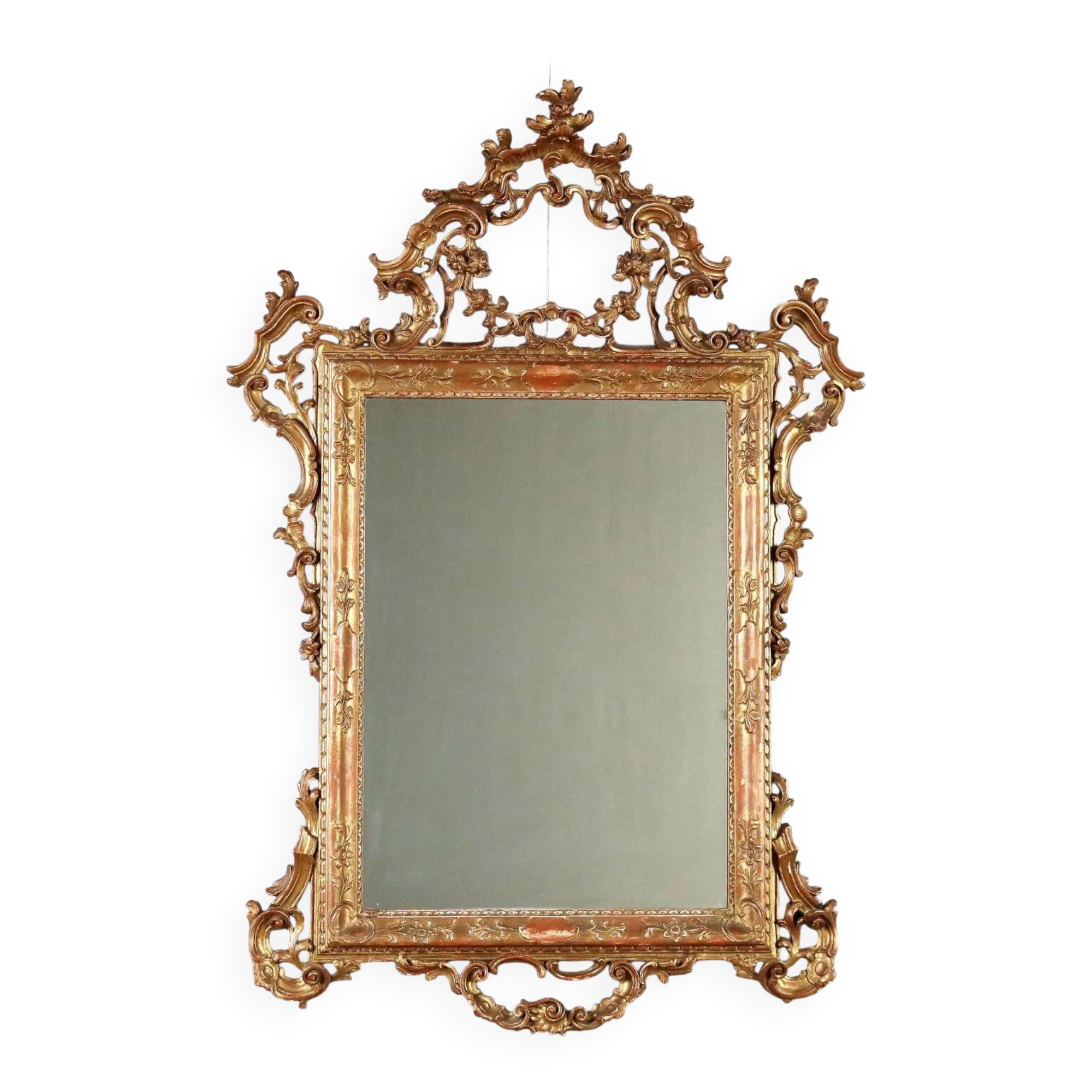 Antique carved and gilded wooden mirror, Italy, early 20th century.