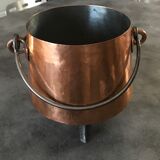 Cauldron with tinned copper pot handle and support 3 feet - 25.5 cm