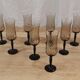 8 vintage smoked champagne flutes with black feet Arcoroc