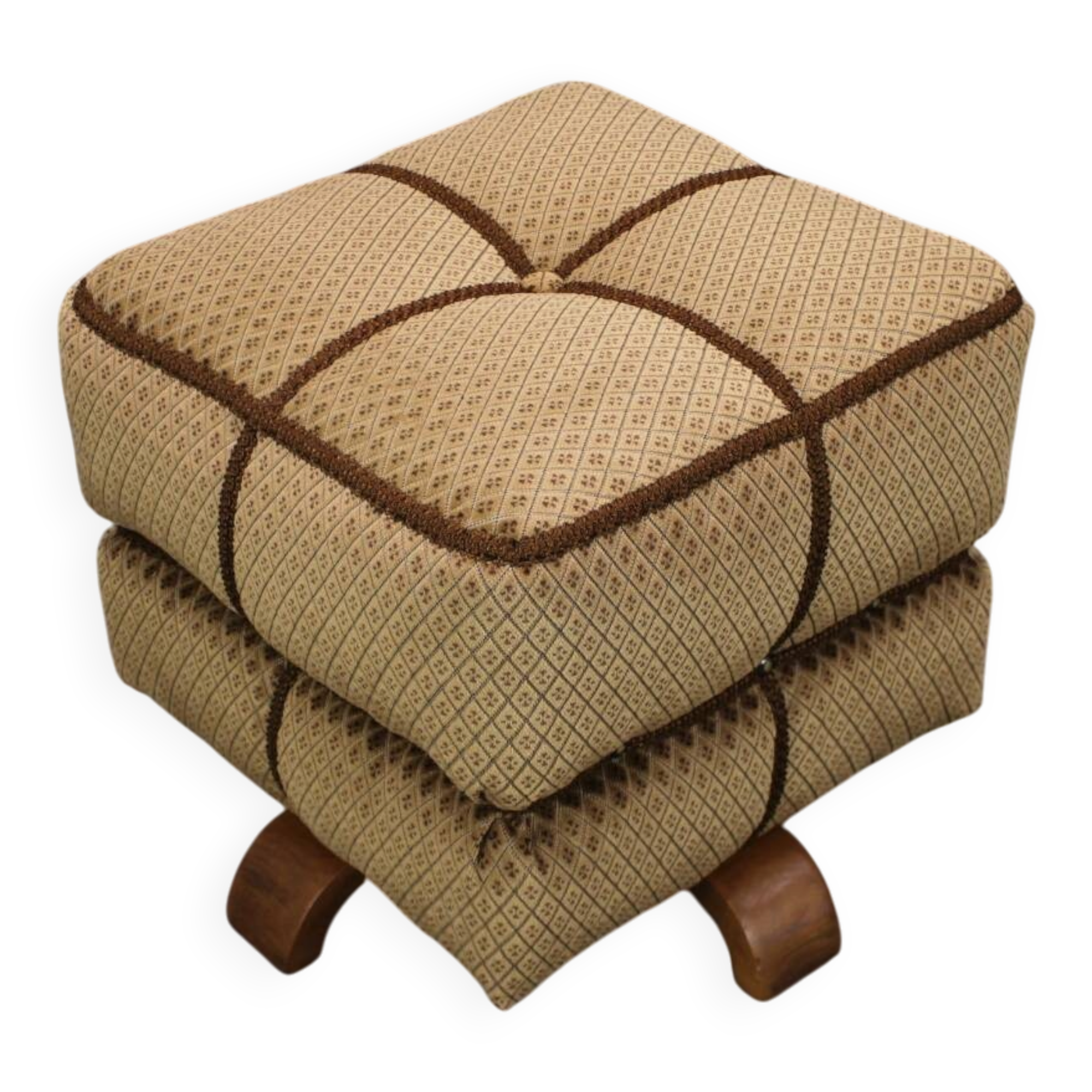 Jindřich Halabala stool in Art Deco velvet, Czechoslovakia, 1930s.