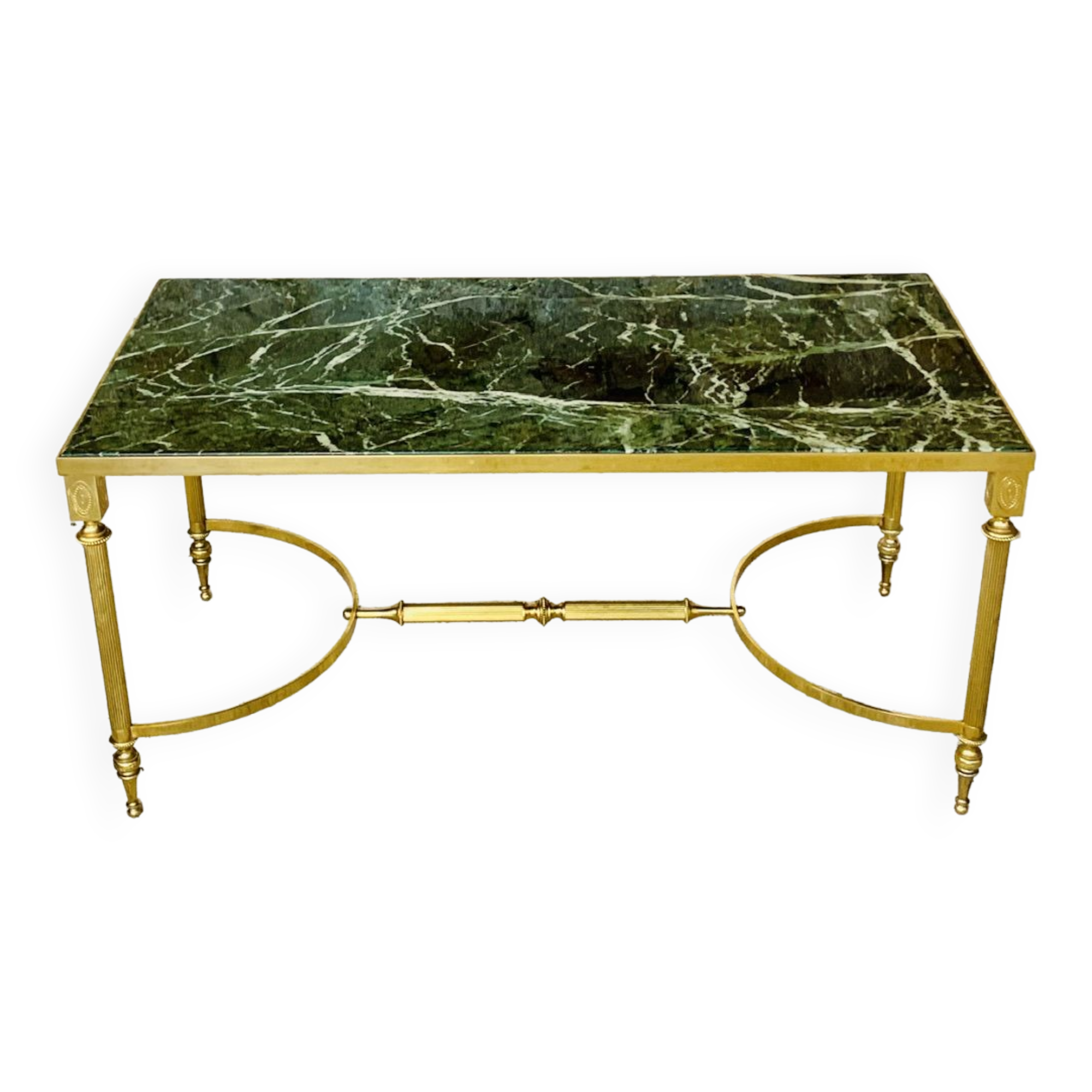 Mid-century coffee table in green marble and brass, 1960s