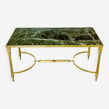 Table basse mid-century en marbre vert et laiton, 1960s