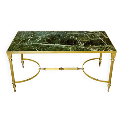 Table basse mid-century en marbre vert et laiton, 1960s