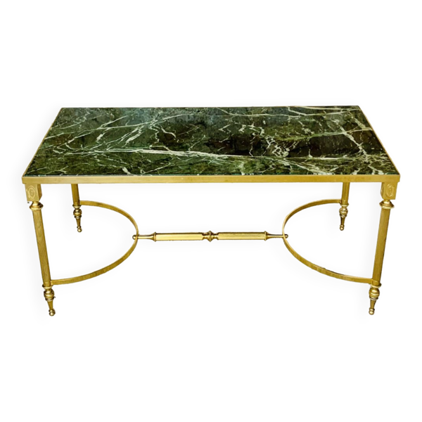 Table basse mid-century en marbre vert et laiton, 1960s