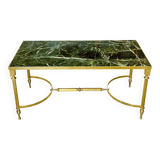 Table basse mid-century en marbre vert et laiton, 1960s