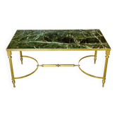 Table basse mid-century en marbre vert et laiton, 1960s