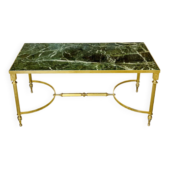 Table basse mid-century en marbre vert et laiton, 1960s