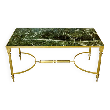 Mid-century coffee table in green marble and brass, 1960s