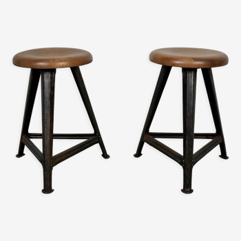 Pair of Industrial Steel Factory Stools By Rowac Robert Wagner Chemnitz, 1930s