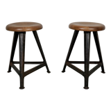 Pair of Industrial Steel Factory Stools By Rowac Robert Wagner Chemnitz, 1930s