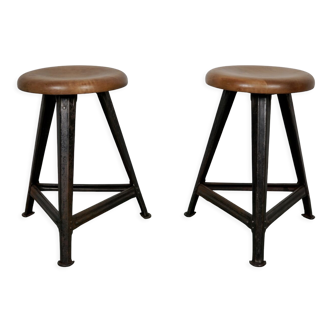 Pair of Industrial Steel Factory Stools By Rowac Robert Wagner Chemnitz, 1930s