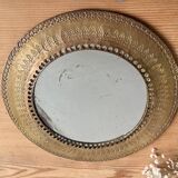 Round hammered brass mirror / vintage openwork